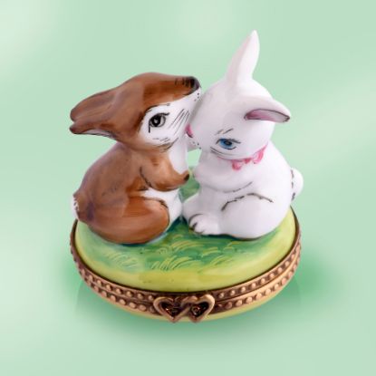 Picture of Limoges Brown and White Bunnies on Grass Box