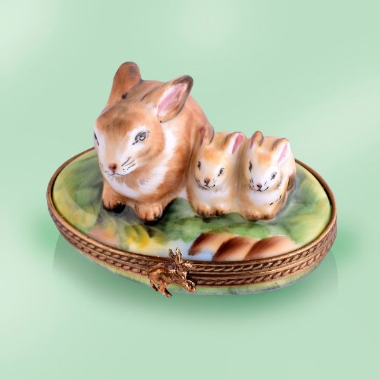 Picture of Limoges Mama Rabbit with Babies on Grass Box
