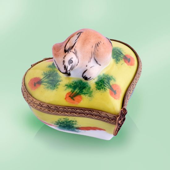 Picture of Limoges Brown Rabbit on Heart with Carrots Box