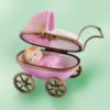 Picture of Limoges Pink and White Baby Buggy Box with Baby