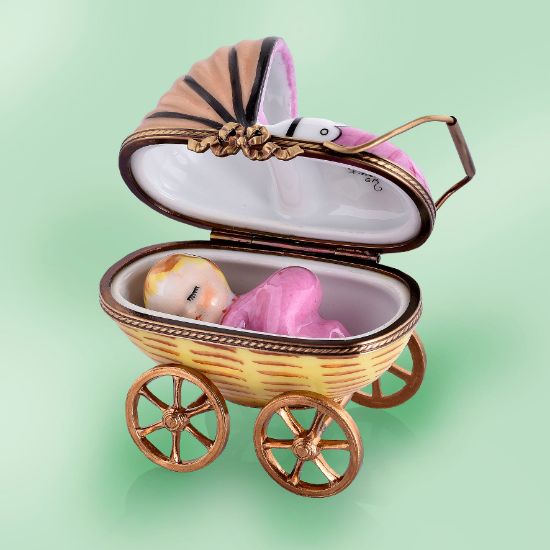 Picture of Limoges  Wicker Baby Girl  Buggy  Box with Baby