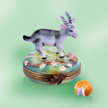 Picture of Limoges Gray Goat  Box with Cheese Limoges Box