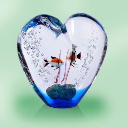 Picture of Murano Italian Glass Heart with Two assorted Fish 