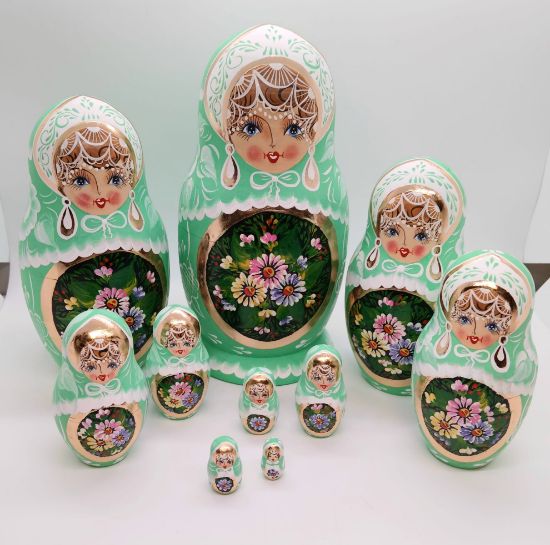 Picture of Russian Green Floral Matryoshkas Set of 10.