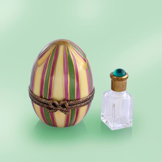 Picture of Limoges Yellow Purple Green Egg Box with Perfume Bottle 