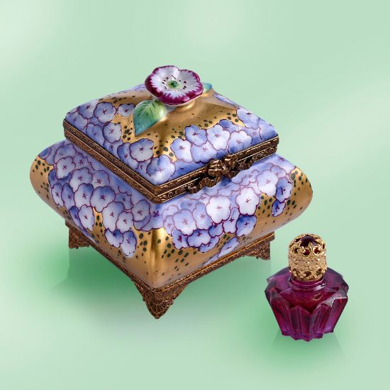 Picture of Limoges Floral Perfume Treasure Chest Box with Bottle 
