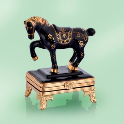 Picture of Limoges Oriental Black and Gold Horse on Stand Box
