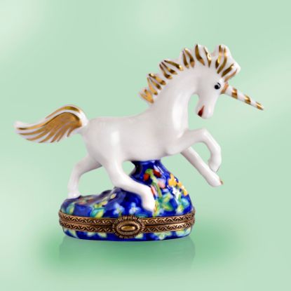Picture of Limoges Unicorn on Blue with Flowers Box 