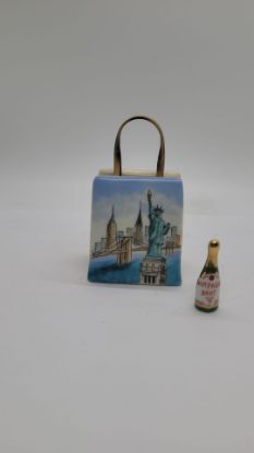 Picture of Limoges Statue  of Liberty Shopping Bag Box with Champagne Bottle