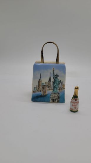 Picture of Limoges Statue  of Liberty Shopping Bag Box with Champagne Bottle
