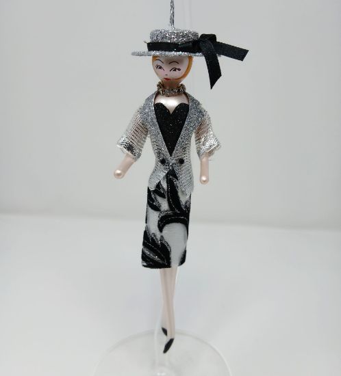 Picture of De Carlini Lady in Black Dress and Silver Jacket Ornament  