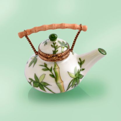 Picture of Limoges Green Leaves Bamboo Oriental Teapot Box 