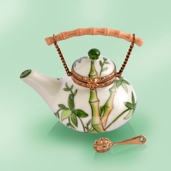 Picture of Limoges Green Leaves Bamboo Oriental Teapot Box 