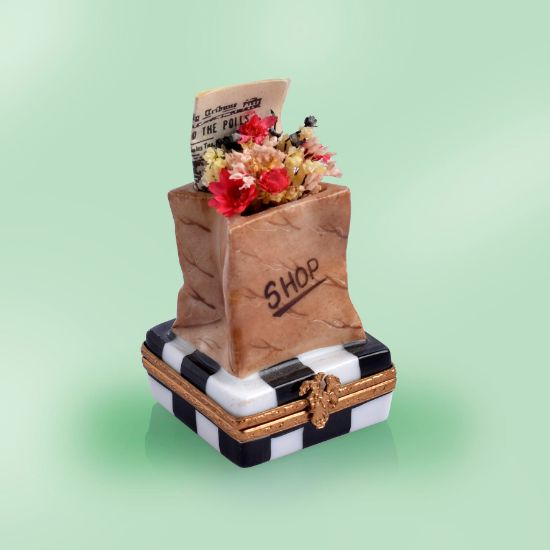 Picture of Limoges Morning Shopping  Bag with Flowers and Newspaper Box