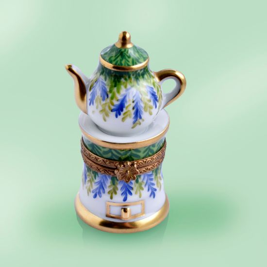 Picture of Limoges Teapot on Stand with Blue Flowers Box