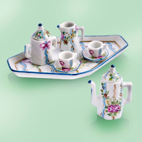 Picture of Limoges Tea Service with Blue Ribbon and Roses