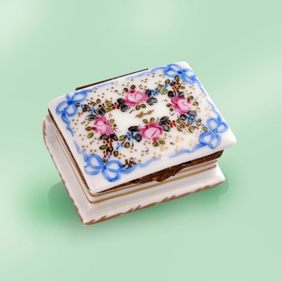 Picture of Limoges Book with Blue Ribbons and Roses Box