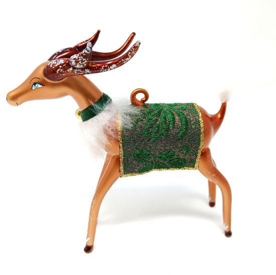 Picture of De Carlini Reindeer in Green and Gold Ornament