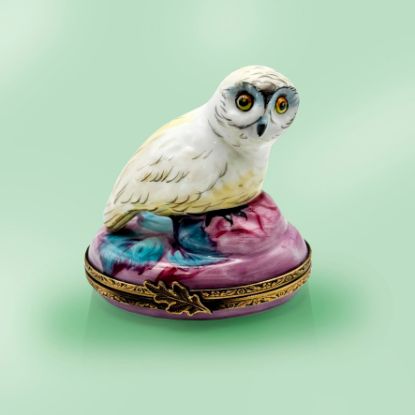 Picture of Limoges White Owl on Pink Box
