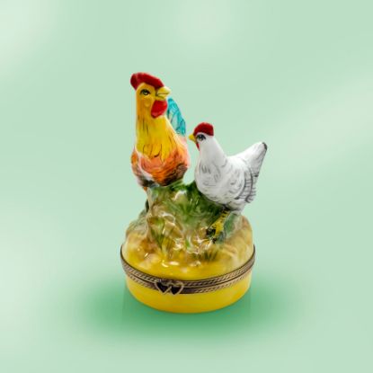 Picture of Limoges Hen and Rooter on Round Box