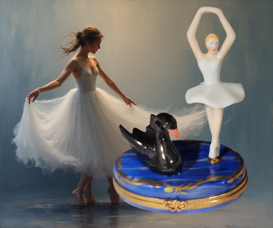 Picture of Limoges  White Swan Lake Ballerina with Black Swan