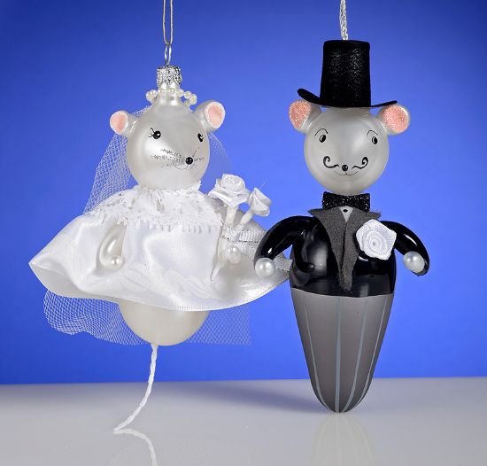 Picture of De Carlini Mice Bride and Groom Ornaments set of 2
