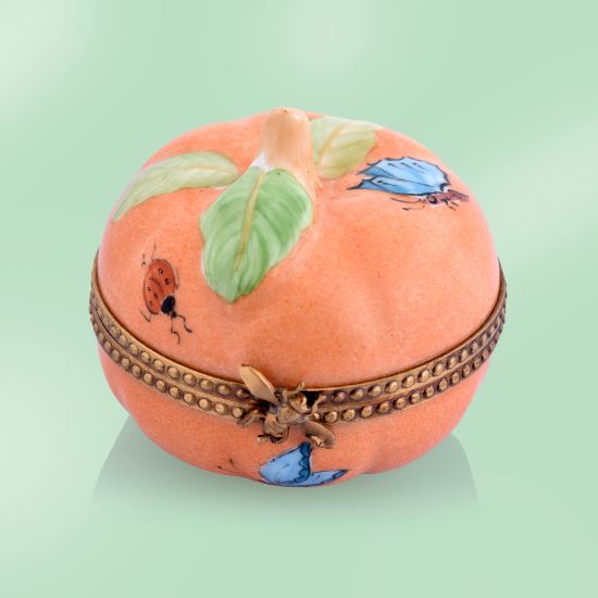 Picture of Limoges Pumpkin with Red and Blue Turkey inside Box 