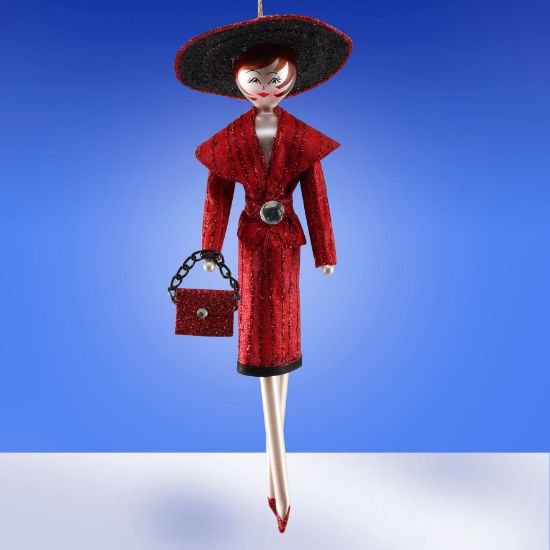 Picture of De Carlini Lady in Red Suit and Black Hat Ornament