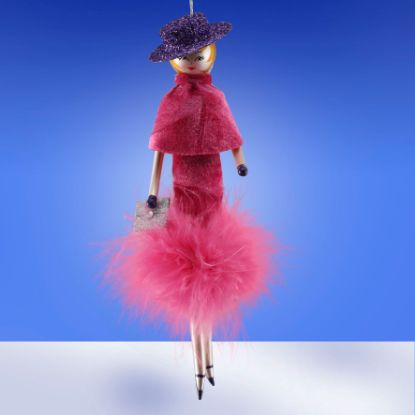 Picture of De Carlini  Lady in Fucsia Dress and Faux Fur Ornament