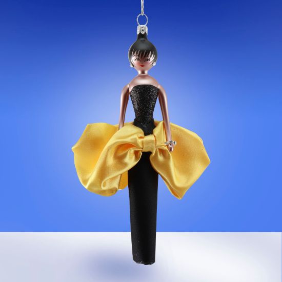 Picture of De Carlini Lady in Black Dress and Yellow Big Bow Ornament