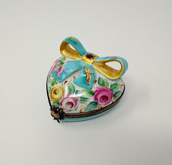 Picture of Limoges Heart with Flowers, Gold Bow and Ladybug box