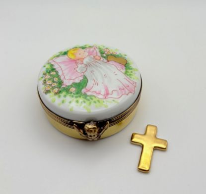 Picture of Limoges Baby Girl Christening Box with Gold Cross