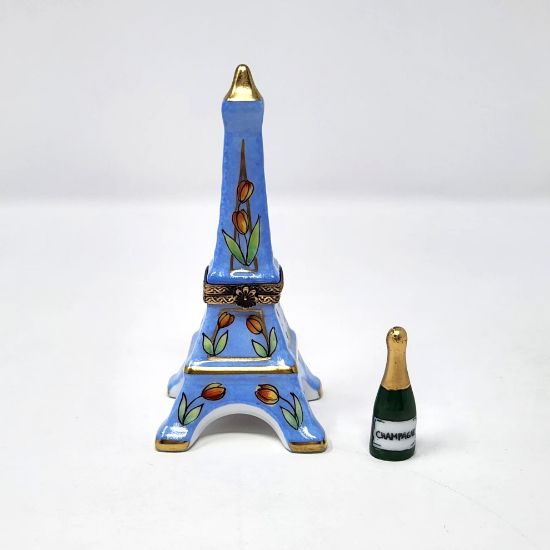 Picture of Limoges Blue Eiffel Tower with Flowers Box and Champagne Bottle