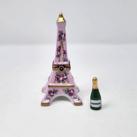 Picture of Limoges Pink Eiffel Tower with Flowers Box and Champagne Bottle