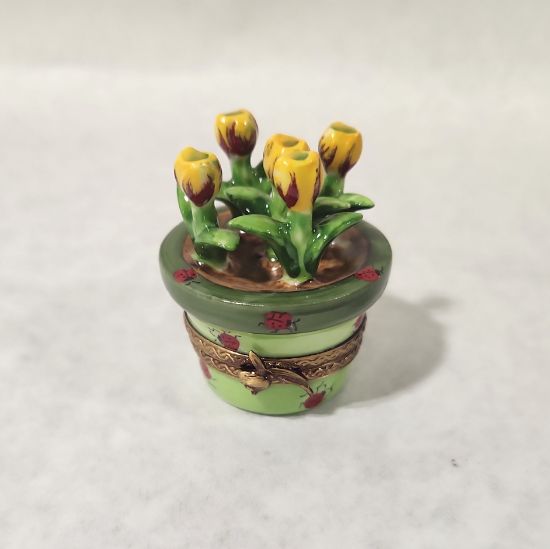 Picture of Limoges Chamart  Yellow Tulips in Cachepot with Ladybugs box