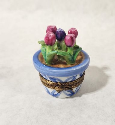 Picture of Limoges Chamart purple and blue  Tulips in Cachepot Box