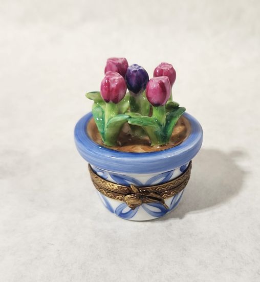 Picture of Limoges Chamart purple and blue  Tulips in Cachepot Box